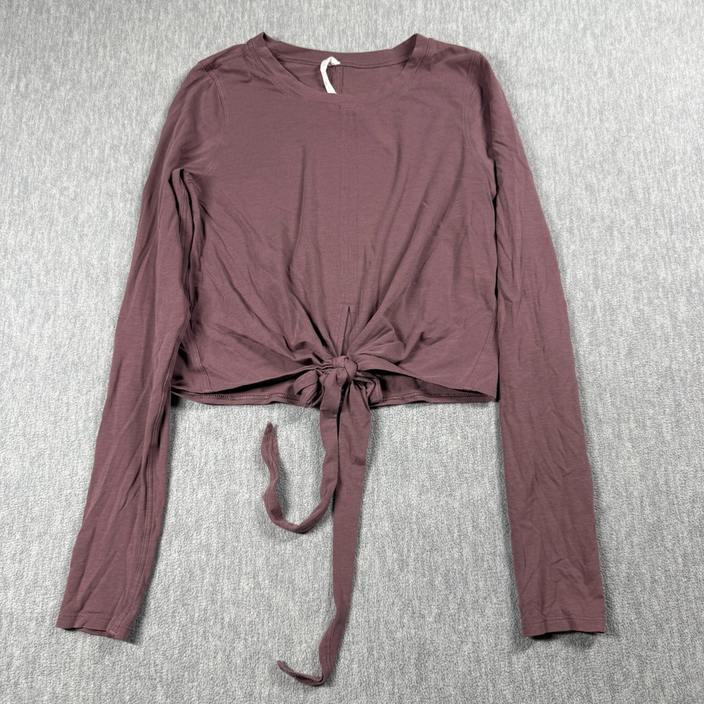 lululemon Shirt Womens 6 Pima Cotton Long Sleeve Front Tie Crop Athletic t